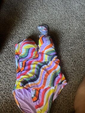 Jennifer Lopez Multicolor Wavy Stripe One-Piece Swimsuit - Bright Rainbow